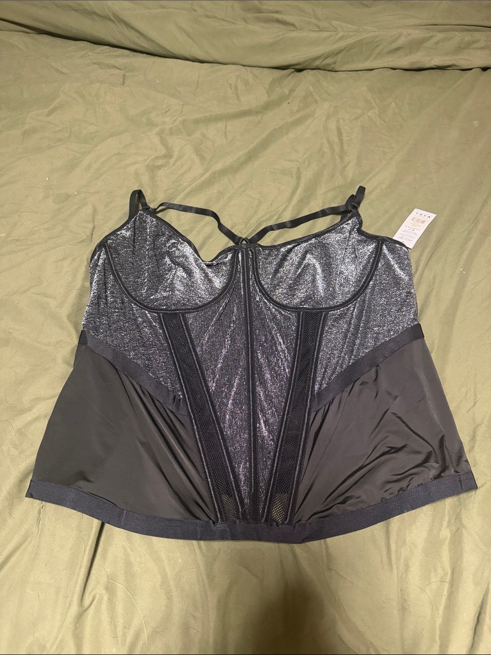 Sleek Shimmer Underwire Bustier Cami - Black